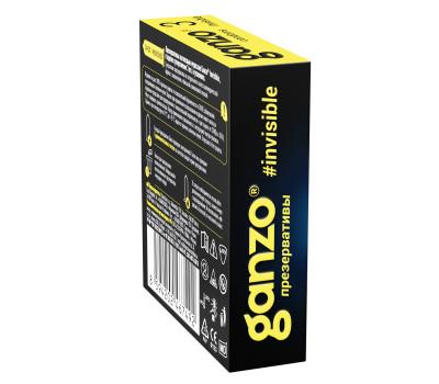 ПРЕЗЕРВАТИВЫ GANZO INVISIBLE №3 BLACK EDITION (гладкие супертонкие с доп. смазкой), 3 шт. в упак.
