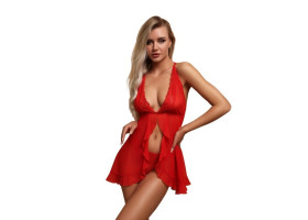 Романтичная сорочка с кружевом и застёжкой спереди красная (Muse) (S/M)