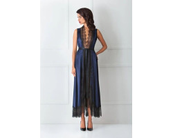 Amoralle Сапфировое платье-халат Glossy Robe Sapphire silk lace M
