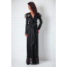 Amoralle Платье-халат запахом с кристаллами черное Sheer Shoulder Satin Robe S