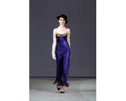 Amoralle Длинное платье из натурального шелка цвет синий\цитрин Sapphire Silk Nightdress размер M