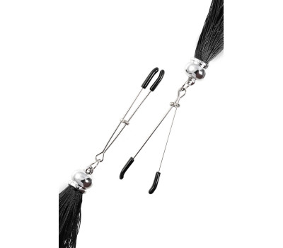 Зажимы на соски «вилки» с кисточками из шелка Pecado BDSM, металл, черный