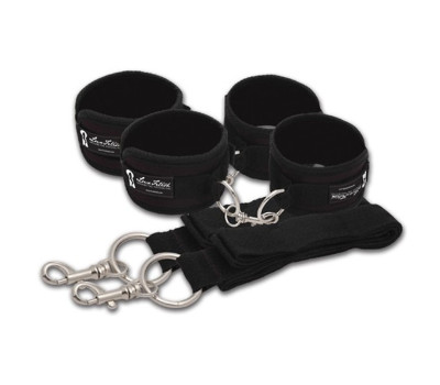 Две черные пары наручников с креплением под матрас