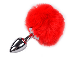 Анальная втулка Alive Metal Anal Fluffly Plug, красный, S