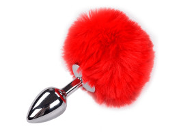 Анальная втулка Alive Metal Anal Fluffly Plug, красный, S