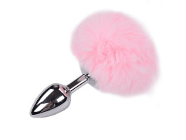Анальная втулка Alive Metal Anal Fluffly Plug, розовый, S