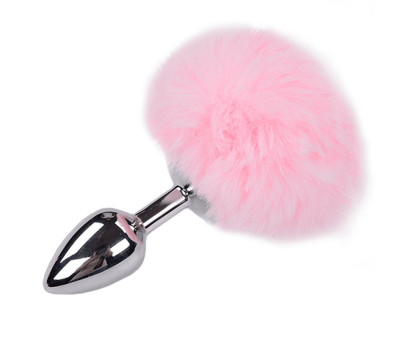 Анальная втулка Alive Metal Anal Fluffly Plug, розовый, S