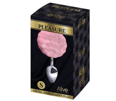 Анальная втулка Alive Metal Anal Fluffly Plug, розовый, S