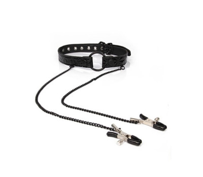 КЛЯП - КОЛЬЦО С ЗАЖИМАМИ НА СОСКИ "O RING GAG WITH CLIPS" цвет чёрный арт. EK-31 КЛЯП - КОЛЬЦО С ЗАЖИМАМИ НА СОСКИ "O RING GAG WITH CLIPS" цвет чёрный арт. EK-31