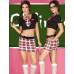 Костюм школьницы: мини юбка с поясом, топ с короткими рукавами и глубоким декольте SM