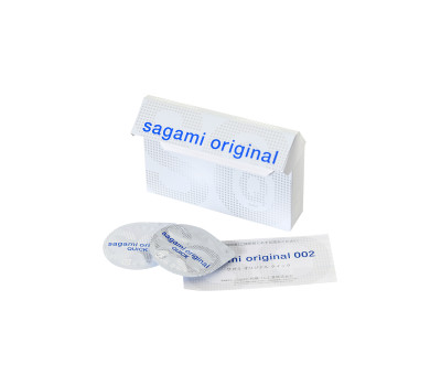 **SAGAMI Original Quick 002 - 6шт Полиуретановые Презервативы 0,02 мм, быстронадеваемые с язычком
