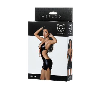 Платье Glossy из материала Wetlook с красной шнуровкой, черный, S
