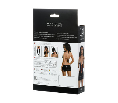 Платье Glossy из материала Wetlook с красной шнуровкой, черный, S