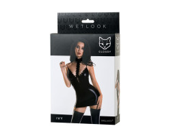Платье с чокером Glossy Ivy из материала Wetlook, черное, XL-foto5