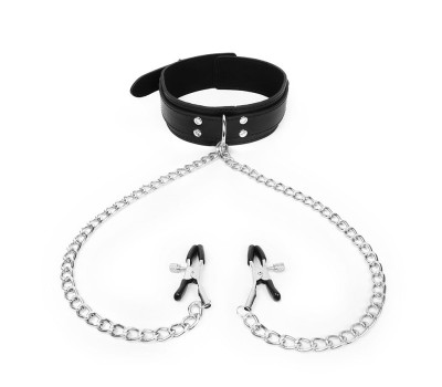 ОШЕЙНИК + ЗАЖИМЫ НА СОСКИ цвет чёрный арт. NTB-80548