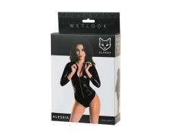 Боди Glossy Alessia из материала Wetlook на молнии, черное, L-foto5