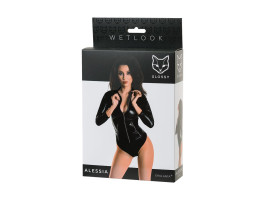 Боди Glossy Alessia из материала Wetlook на молнии, черное, L-foto5