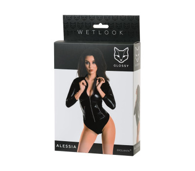 Боди Glossy Alessia из материала Wetlook на молнии, черное, L