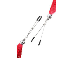 Зажимы на соски Pecado BDSM, «Вилки», с кисточками из шелка, металл, красные-foto3