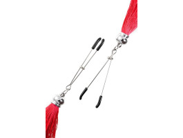 Зажимы на соски Pecado BDSM, «Вилки», с кисточками из шелка, металл, красные-foto3