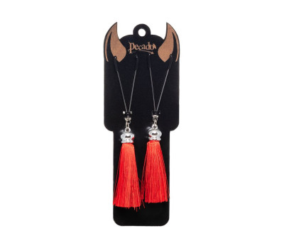 Зажимы на соски Pecado BDSM, «Вилки», с кисточками из шелка, металл, красные