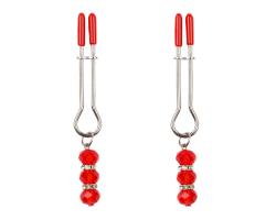 Зажимы для сосков Оки-Чпоки, БДСМ аксессуар, с бусинами, металл, пластик, красный 10554139