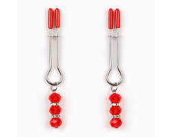 Зажимы для сосков Оки-Чпоки, БДСМ аксессуар, с бусинами, металл, пластик, красный 10554139