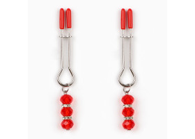 Зажимы для сосков Оки-Чпоки, БДСМ аксессуар, с бусинами, металл, пластик, красный 10554139