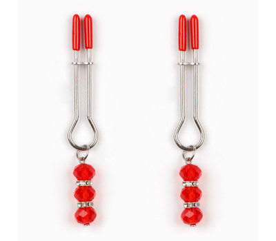 Зажимы для сосков Оки-Чпоки, БДСМ аксессуар, с бусинами, металл, пластик, красный 10554139