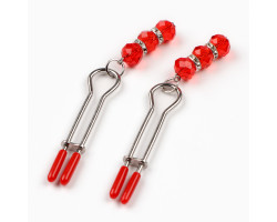 Зажимы для сосков Оки-Чпоки, БДСМ аксессуар, с бусинами, металл, пластик, красный 10554139-foto2