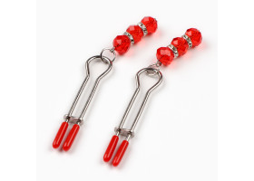 Зажимы для сосков Оки-Чпоки, БДСМ аксессуар, с бусинами, металл, пластик, красный 10554139-foto2