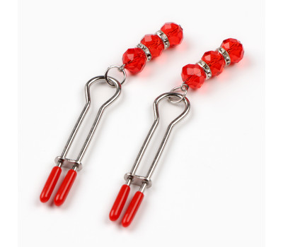 Зажимы для сосков Оки-Чпоки, БДСМ аксессуар, с бусинами, металл, пластик, красный 10554139