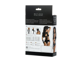 Комплект Glossy из материала Wetlook (топ, мини-шорты и перчатки), черный, S-foto9