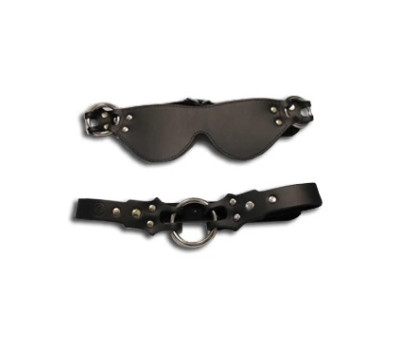 Маска + кляп-рамка  Eye mask & ring gag кожаная черная FF0810-23