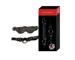 Маска + кляп-рамка  Eye mask & ring gag кожаная черная FF0810-23-foto2