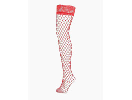Чулки красные в крупную сетку с кружевной резинкой (Sense) (S/M)-foto3