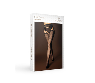 Черные сетчатые чулки с поясом и ромбовидным узором (SENSE) (S/XL)