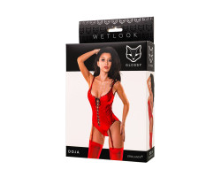 Боди Glossy Doja из материала Wetlook, красный, M-foto3