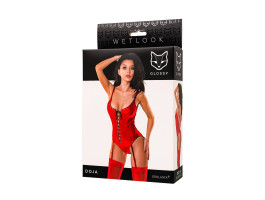 Боди Glossy Doja из материала Wetlook, красный, M-foto3