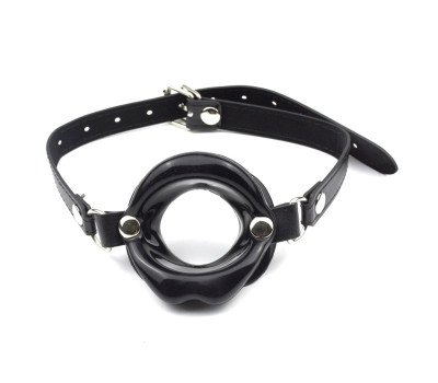 Кляп-рамка БДСМ Оки-Чпоки, в форме губ, ПВХ, экокожа, черный  5 х 4,5 см 9924601