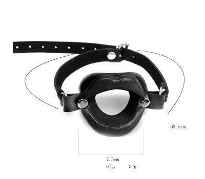 Кляп-рамка БДСМ Оки-Чпоки, в форме губ, ПВХ, экокожа, черный  5 х 4,5 см 9924601