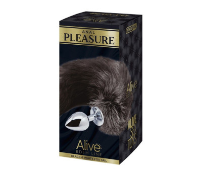 Пробка анальная Alive Black And White Fox Tail, S