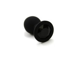 Черная анальная пробка из силикона с черным кристаллом (Medium)