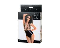 Боди Glossy Kiara из материала Wetlook, черное, M-foto4
