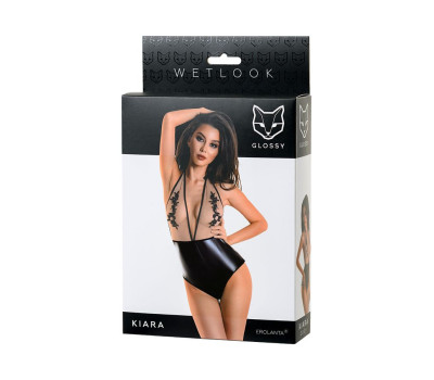 Боди Glossy Kiara из материала Wetlook, черное, M