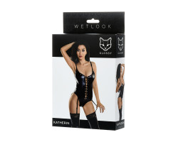 Боди Glossy из материала Wetlook на шнуровке, черное, L-foto5