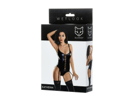 Боди Glossy из материала Wetlook на шнуровке, черное, L-foto5