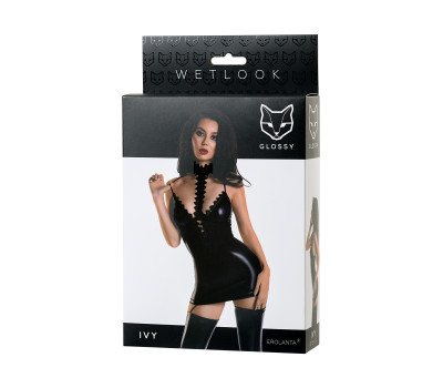 Платье с чокером Glossy Ivy из материала Wetlook, черное, S