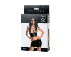 Комплект Glossy Gigi из материала Wetlook, черный, S-foto3