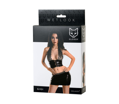 Комплект Glossy Gigi из материала Wetlook, черный, S